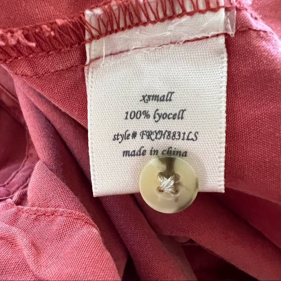 Button Down Coral Blouse with waist Tie and Bell/flare Sleeves - Picture 10 of 11